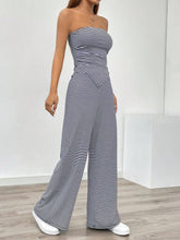 Women's Summer Casual Striped Asymmetrical Hem Bandeau Top And Long Pants Set